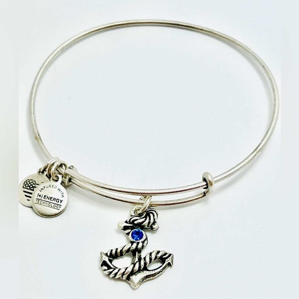 Alex and Ani “Anchor” Expandable Charm Bangle Bracelet with Crystal. Silver